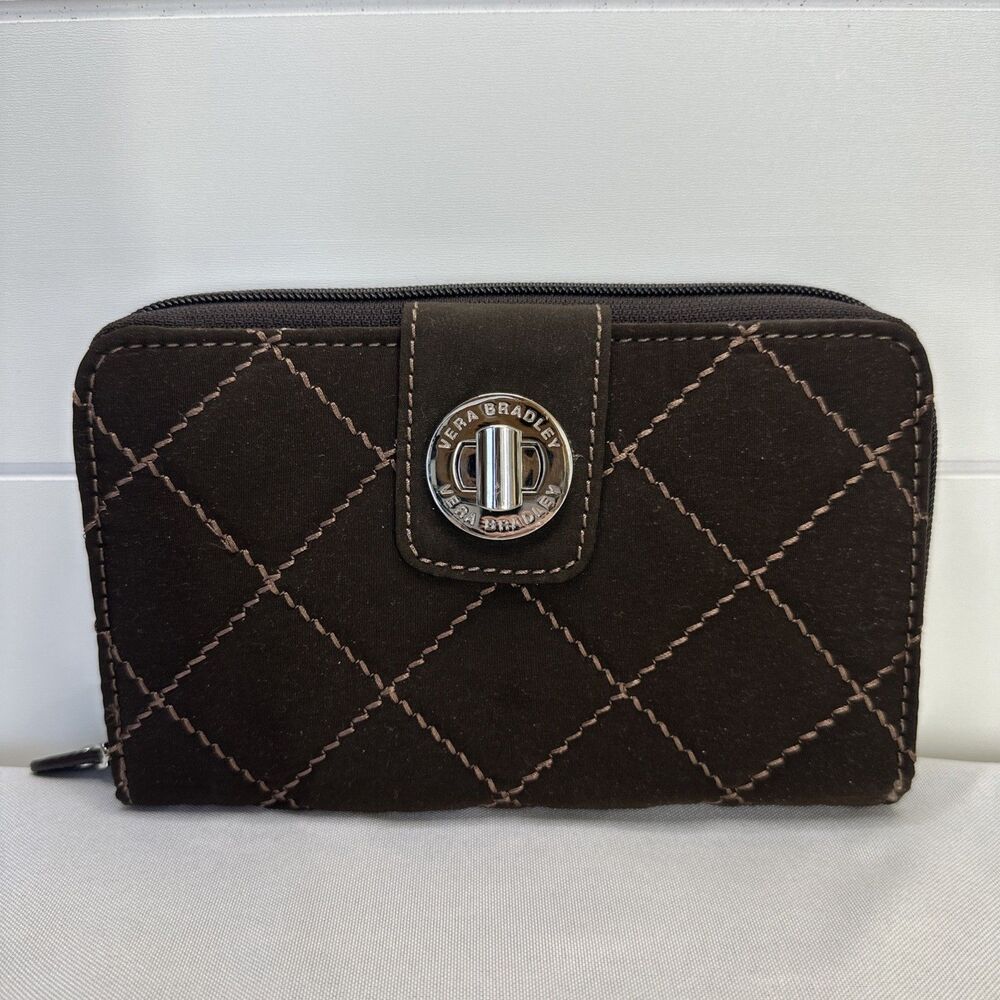 Vera Bradley Quilted Wallet Chocolate Brown Turn Lock Organizer EUC 7.5x5.5
